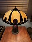 Antique Arts   Crafts Art Nouveau Table Lamp 16 Panel 18  Slag Glass Lampshade