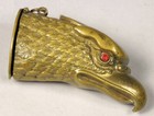 Antique Brass Eagle Head Match Safe Vesta Case With Red Jeweled Eyes  