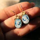 Vintage Blue Cameo Earrings 925 Sterling Silver W  Gold Earrings Antique Jewelry