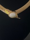 Vintage Monet Gold Tone Omega Collar White Cabochon Choker Statement Necklace