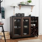 Walnut Finish Buffet Server Storage Cabinet Sideboard Wine Rack Bar Sliding Door