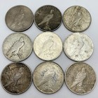 Lot Of 9 - Various Dates Peace Silver Dollars Silver Coins - 90  Silver