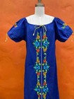 Vintage 1970s Oaxacan Mexican Blue Dress   Colorful Embroidery M l