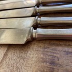 Dirilyte Dirigold Goldware Silverware 8 Dinner Knives 9 25  Flatware Vtg 1948