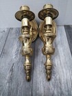 Vintage Heavy Brass Wall Sconce  Candle Holder W  Glass Cover  pair 
