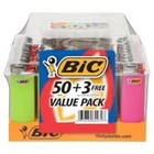 Bic Classic Lighters -assorted Colors  50-count Tray Bulk Full Size Plus 3 Bonus