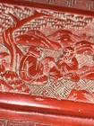 Vtg Chinese Cinnabar Lacquer Box Red Carved Scene 5 75    X3 75    Made In China