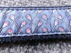 Vineyard Vines Belt Boys 24 Blue Lacrosse Embroidered Canvas With Leather Trim