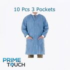 10 Pcs Medical Dental Disposable Lab Coat Gown 3 Pockets Blue S  M  L  Xl