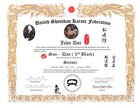 Shotokan Karate Custom 11x14 Rank Certificate