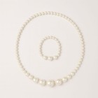 Girls Pearl Necklace Bracelet Set Kids White Beaded Jewelry Birthday Gift