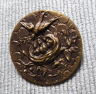Vintage Antique Metal Picture Button Bird Feeding Babies In The Nest