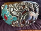 Vintage Collectible Tibetansilver Reindeer     Wide Bangle Inlay Turquoise Coral