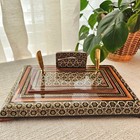 Vintage Persian Khatam Inlay Desk Set Pen Holder Letter Rack Wood Brass