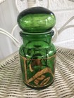 Emerald Green   Gold Glass Bubble Top Apothecary Jar Made In Belgium Vintage