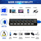 Usb 3 0 Hub 7 Port On off Switch High Speed Splitter Ac Adapter Cable Pc Laptop