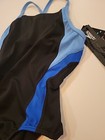 New Msrp  79 Speedo Train Iii Tech Suit Swimsuit Black Blue Size 12 28 Bathing