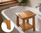 New 14  Teak Shower Stool Shelf Handle Waterproof Non-slip Bath Bench 300lbs