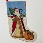 Handmade Needlepoint Santa Christmas Stocking Sack Tree Wool Cotton 18 Inches