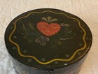 Antique Primitive Wood Pantry Box  6 1 2    Round  Folk Art Pa Dutch Painted Black
