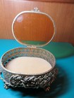 6  Vintage Footed Ormolu Jewelry Casket Beveled Glass Trinket Display Box