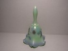 Fenton Ruffled Mint Green Bell With Lavender purple Flowers Hand Painted Signed