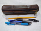 Vintage Leather Pencil Case Pouch  Full Grain Leather Zippered Pen Pouch Station