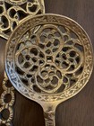 Pair Of Vintage Pierced Solid Brass Serving Utensils 15  Long Made In Israel
