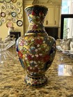 Beautiful Raised Enamel Brass Vntg Chinese Cloisonne Vase With Flower Motif 8 