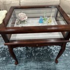Vintage Bombay Company Cherry Display Box End Table Wood Glass Curio Case
