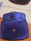 Royal Blue Satin Evening Clutch With Strap And Matching Velvet Opera Gloves