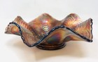 Wonderful Vintage Carnival Glass Ruffled Dish Bowl Iridescent Opalescent Antique