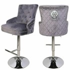 Luxury Black Velvet Swivel Bar Stool With Lion Knocker   Cross Stitch High Back