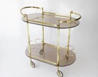 Vintage Unique Neoclassical Oval Brass Bar Cart  60 s Ornate Trolley Smoked Glas