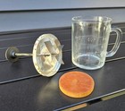 Vtg Mcm Red Atomic Starburst Hazel Atlas Chopper  Plunger  Glass Cup  Wood Block