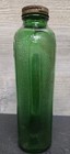 Vint 1930s Green Glass Refrigerator Water Bottle 8 5x6x2  1qt Thick Embossed E6