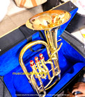 Baritone Horn Made Of Pure Brass In Golden Polish   Cushion Case   Free Shipping