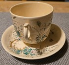 Antique Japanese Kutani Eggshell Porcelain Teacup Saucer Landscape Dai Nippon