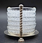 Antique Fb Rogers Silver Plated Footed Coaster Caddy 6 Crystal Glass Coasters