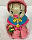 Vintage Novelty Prize Chalkware Plaster Lady Pig Bonnet Basket Still Bank