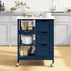 3-tier Rolling Kitchen Trolley Cart Wood Storage Drawers Shelves Rack W wheels