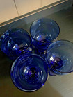 Vintage Set Of 4 Libbey Cobalt Blue Water Wine Goblet Glasses