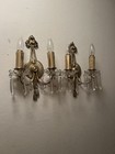 Pair Of Antique European Solid Brass   Crystal Wall Sconces