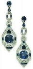 Art Deco Style Lab Created Diamond   Sapphire Wedding 14k White Gold Fn Earrings