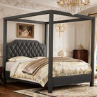 Full Queen King Size Upholstered Bed Frame Bedroom W canopy Poles   Headboard Us