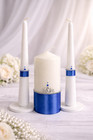 Blue Unity Candle Set Wedding Ceremony 6  Pillar 10  Tapers Ribbon Decor 70hr