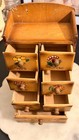 Vintage Wooden Sewing Organizer Cabinet With Floral Drawer Labels