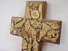 Vintage Milagros Cross Folk Art Wood Charms Santa Fe Craft Southwestern 4  X 3 