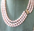 Fab Vintage 14kt   Real Cultured Pearl 3 Strand Statement Necklace Pale Pink