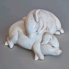 Vintage Pair Of Ceramic Nestling  Nesting Pigs  Beige With Beautiful Details 